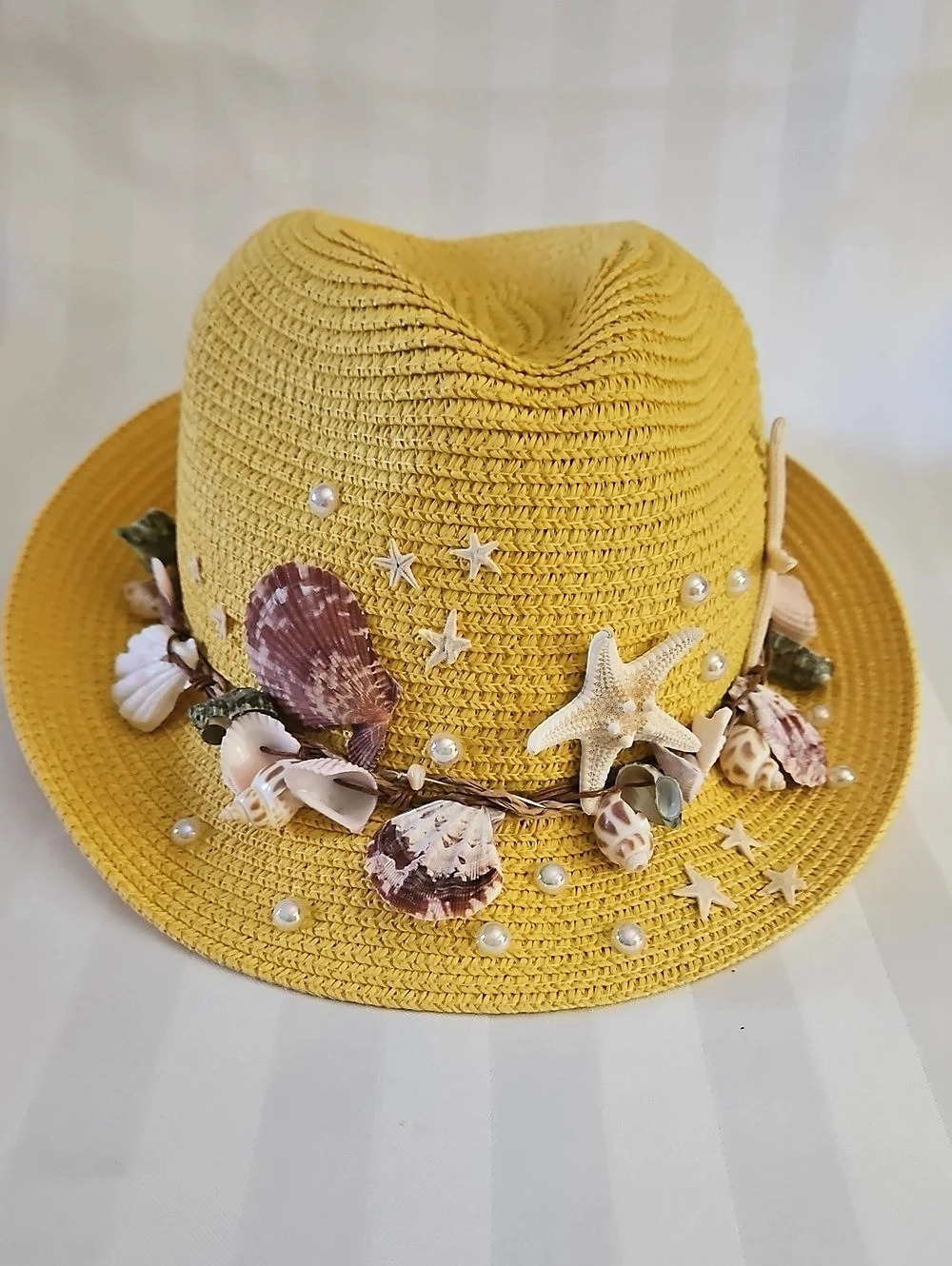 Yellow Seashell Embellished Fedora